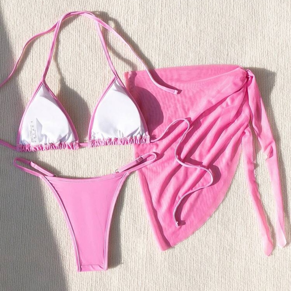 Pink & Red Rhinestone Lips 3 Piece Bikini Set - Picture 7 of 7